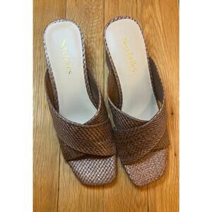 Seychelles Papaya Brown Rafia Block Heel Slip On‎ Sandal, Size 7 1/2, NEW